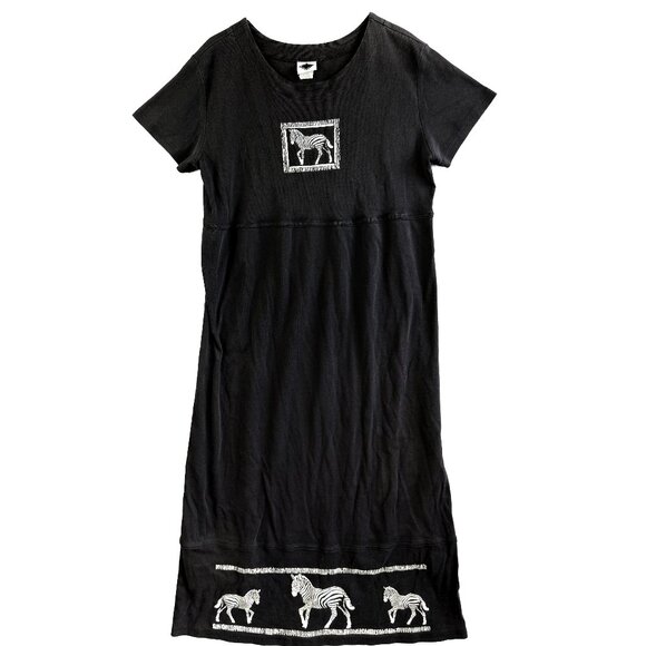 California Concepts Dresses & Skirts - Vintage California Concepts Zebra Graphic Black Midi T-Shirt Dress No SZ Tag M/L